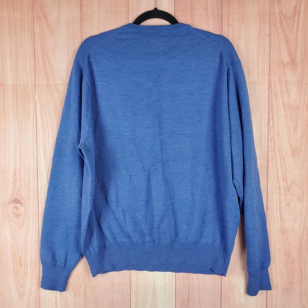 Peter‎ Millar Mens Sweater Large Blue 100% Merino Wool Long Sleeve Pullover
